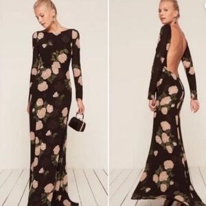Reformation Rome Floral Open Back Lined Evening Gown Maxi Dress, Size 2